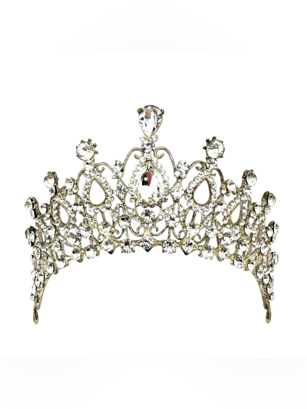 Vintage Rhinestone Tiara Crown Bridal Headpiece 1950s Glam Faux Prong Silver